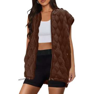 SENSERISE Womens Oversized Puffer Vest Sleeveless Quilted Jacket Zip Up Hoodie Winter Coat with Pock...