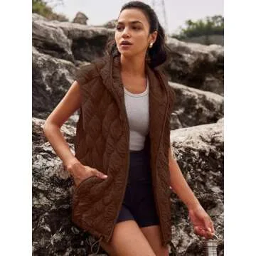SENSERISE Womens Oversized Puffer Vest Sleeveless Quilted Jacket Zip Up Hoodie Winter Coat with Pockets Padded Gilet(Coffee,M)