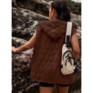 SENSERISE Womens Oversized Puffer Vest Sleeveless Quilted Jacket Zip Up Hoodie Winter Coat with Pockets Padded Gilet(Coffee,M)