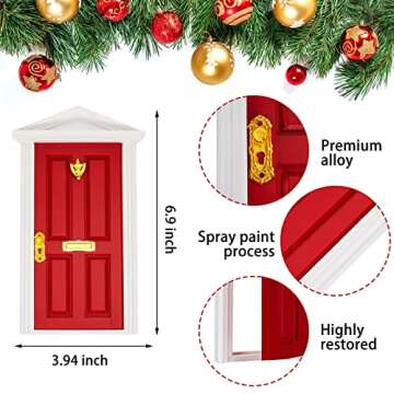 Civaner Red Elf Magic Fairy Doors Christmas Decorations Miniature Tiny Wooden Tooth Door Mini Enchan...