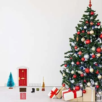 Civaner Red Elf Magic Fairy Doors Christmas Decorations Miniature Tiny Wooden Tooth Door Mini Enchanted Outdoor Decor for Christmas Accessories Fairy Tale(Red Door, Brown Mat)