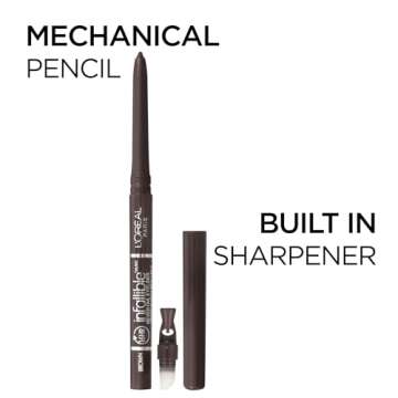 L'Oréal Paris Makeup Double Extend Beauty Tubes Lengthening 2 Step Mascara, Blackest Black & Makeup Infallible Never Fail Original Mechanical Pencil Eyeliner with Built in Sharpener,Black Brown