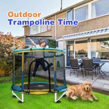 Trampoline for Kids, 5FT Adjustable Toddler Trampoline, Indoor/Outdoor Baby Trampoline with Enclosur...