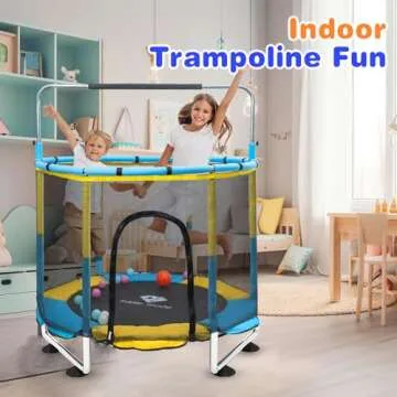 Trampoline for Kids, 5FT Adjustable Toddler Trampoline, Indoor/Outdoor Baby Trampoline with Enclosure Net, No-Gap Safe Design, Gifts for Boys & Girls (Pink) (Blue)