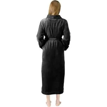 NY Threads Premium Women's Robe Plush Soft Long Bathrobe Warm Fleece Shawl Collar Spa Robe (Large, Black)