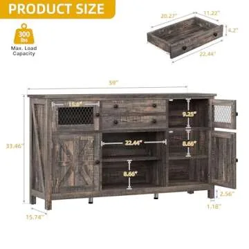 DWVO Farmhouse Buffet Cabinet with Storage, 59" Kitchen Coffee Bar Cabinet, 2 Large Drawers, Visual ...