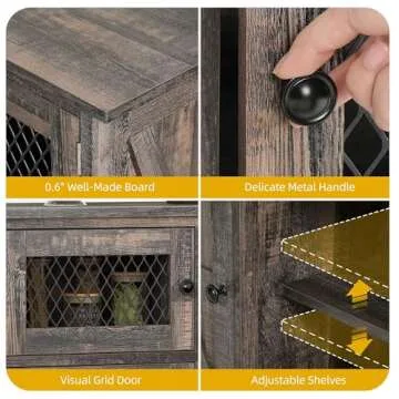 DWVO Farmhouse Buffet Cabinet with Storage, 59" Kitchen Coffee Bar Cabinet, 2 Large Drawers, Visual Grid Door, Storage Shelves, Storage Cabinet for Kitchen & Living Room, Dark Rustic Oak