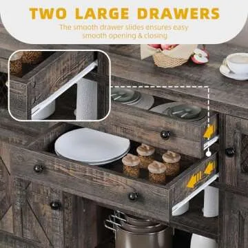 DWVO Farmhouse Buffet Cabinet with Storage, 59" Kitchen Coffee Bar Cabinet, 2 Large Drawers, Visual Grid Door, Storage Shelves, Storage Cabinet for Kitchen & Living Room, Dark Rustic Oak