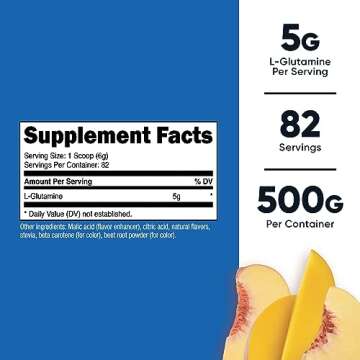 Nutricost L-Glutamine Powder Sweetened with Stevia (500 Grams, Peach Mango) - Supplement for Gut Support, 5 Grams of L-Glutamine Per Serving - Gluten Free, Non-GMO