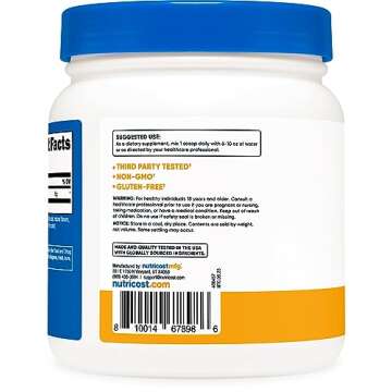Nutricost L-Glutamine Powder Sweetened with Stevia (500 Grams, Peach Mango) - Supplement for Gut Support, 5 Grams of L-Glutamine Per Serving - Gluten Free, Non-GMO