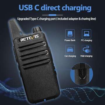 Retevis RT22 Walkie Talkies, Mini 2 Way Radio Rechargeable, VOX Handsfree, Portable, Two-Way Radios Long Range with Earpiece, for Family Road Trip Camping Hiking Skiing(2 Pack, Black)