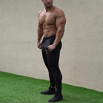 BROKIG Mens Lightweight Gym Jogger Pants,Men's Workout Sweatpants with Zip Pocket(Black,Large)