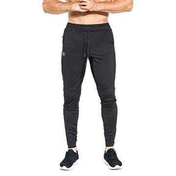 BROKIG Mens Lightweight Gym Jogger Pants,Men's Workout Sweatpants with Zip Pocket(Black,Large)