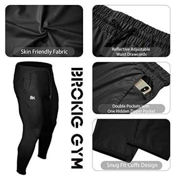 BROKIG Mens Lightweight Gym Jogger Pants,Men's Workout Sweatpants with Zip Pocket(Black,Large)