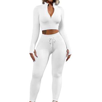 QINSEN Women's Workout Crop Top & High Waist Leggings Set