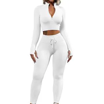 QINSEN Women's Workout Crop Top & High Waist Leggings Set