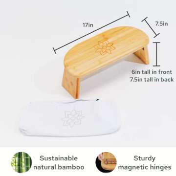 Mindful Modern Folding Meditation Bench - Bamboo Kneeling Stool with Locking Magnetic Hinges - Portable Cross Legged Folding Seiza Chair w/Travel Bag