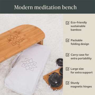 Mindful Modern Folding Meditation Bench - Bamboo Kneeling Stool with Locking Magnetic Hinges - Portable Cross Legged Folding Seiza Chair w/Travel Bag
