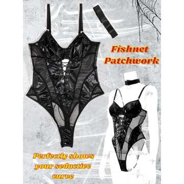 Kaei&Shi Sexy Rave Bodysuit for Women - Black