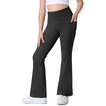IUGA Girls Flare Leggings High Waist Cute Preppy Uniform Pants with Pockets - Ideal for Dance and Ev...