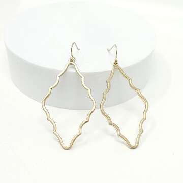 POMINA Lightweight Simple Basic Geometric Gold Dangle Drop Earrings Open Gold Teardrop Earrings for Women (A) Worn Gold)