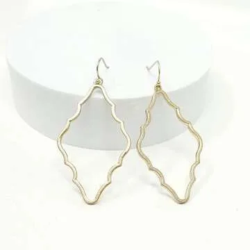 POMINA Lightweight Simple Basic Geometric Gold Dangle Drop Earrings Open Gold Teardrop Earrings for Women (A) Worn Gold)