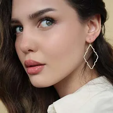 POMINA Lightweight Simple Basic Geometric Gold Dangle Drop Earrings Open Gold Teardrop Earrings for Women (A) Worn Gold)