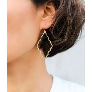 POMINA Lightweight Simple Basic Geometric Gold Dangle Drop Earrings Open Gold Teardrop Earrings for Women (A) Worn Gold)