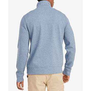 Tommy Hilfiger Mens Long Sleeve Fleece Quarter Zip Pullover Sweatshirt, Fleet Blue Heather, Large US