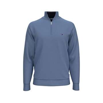 Tommy Hilfiger Mens Long Sleeve Fleece Quarter Zip Pullover Sweatshirt, Fleet Blue Heather, Large US