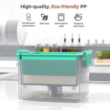 Large Tofu Press, Yarkor Tofu Presser for 12-16 oz Bricks Firm Tofu or Extra Firm Tofu, Built-in Drip Tray, Simple and Effective Design, Dishwasher Safe, Fit for 16oz Tofu, Tofu Recipe Included