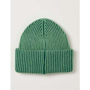 The Drop Women's Bliss Two-Tone Ribbed Beanie, Green, One Size