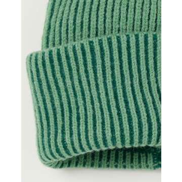 The Drop Women's Bliss Two-Tone Ribbed Beanie, Green, One Size