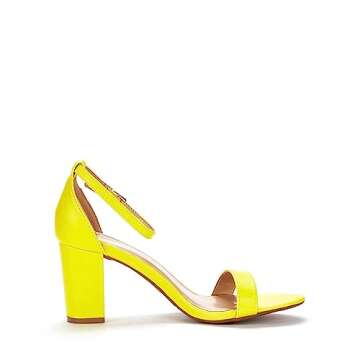 DREAM PAIRS Women's Chunk Low Heel Pump Sandals,Size 5,YELLOW/PU,CHUNK