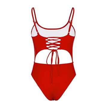 Meyeeka Womens Classic Square Neck Strappy Monokini Cut Out Padded One-Piece Swimsuit Swimwear L Red