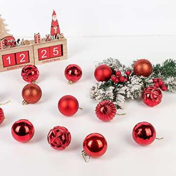 Luxtea 41ct Small Christmas Balls Shatterproof Hanging Decorations Set for Xmas Tree Garland Ornaments (1.57''/40mm,Red)