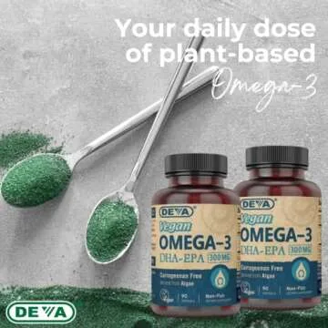 DEVA Vegan Omega-3 DHA Supplement, Once-Per-Day Softgel 200 MG, Carrageenan Free, Gelatin Free, Non-Fish, Algae Oil, Omega-3 Fatty Acids - 90 Softgels