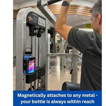 Gym Mate Magnetic Water Bottle Sleeve with see-through phone access. Attaches Magnetically to Metal Surface so Your Bottle is Always Within Reach. Use your phone without taking it out of the pouch.