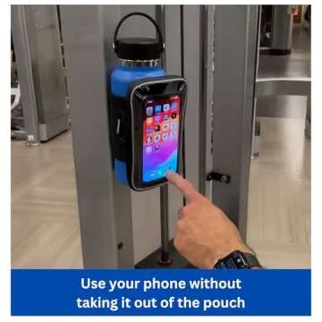 Gym Mate Magnetic Water Bottle Sleeve with see-through phone access. Attaches Magnetically to Metal Surface so Your Bottle is Always Within Reach. Use your phone without taking it out of the pouch.