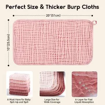 Unnivoll Muslin Burp Cloths for Baby 100% Cotton Burping Cloths for Boys Girls Large 20''X10'' Extra Soft and Absorbent 12 Pack - Gradient Pink