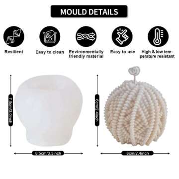 Verceco 3pcs Candle Making Molds Silicone Knitted Candle Moulds Wool Yarn Ball Bubbles Magic Mold fo...