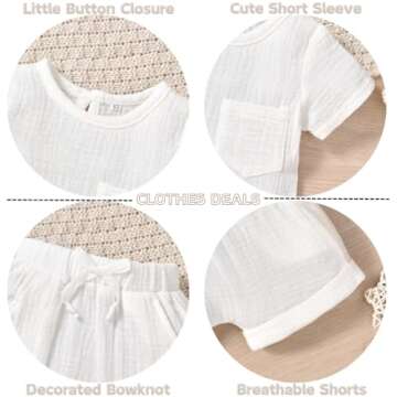 MINIFEIKO 12-18 Months Baby Boy Clothes Linen Summer Short Sleeve Shirt Shorts Outfit White