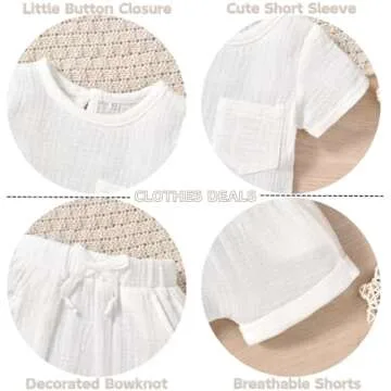MINIFEIKO 12-18 Months Baby Boy Clothes Linen Summer Short Sleeve Shirt Shorts Outfit White