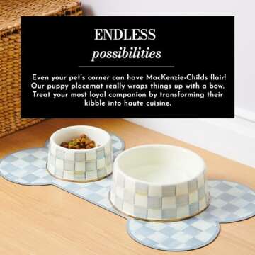 MACKENZIE-CHILDS Pup Placemat, Cute Pet-Food Mat for Dog Bowls and Cat Bowls, Gray-and-White Sterling Check