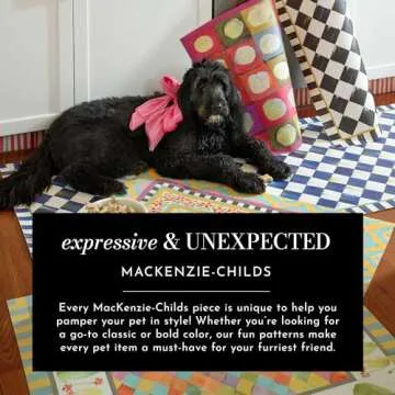 MACKENZIE-CHILDS Pup Placemat, Cute Pet-Food Mat for Dog Bowls and Cat Bowls, Gray-and-White Sterling Check