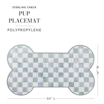 MACKENZIE-CHILDS Pup Placemat, Cute Pet-Food Mat for Dog Bowls and Cat Bowls, Gray-and-White Sterling Check