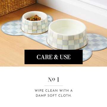 MACKENZIE-CHILDS Pup Placemat, Cute Pet-Food Mat for Dog Bowls and Cat Bowls, Gray-and-White Sterling Check