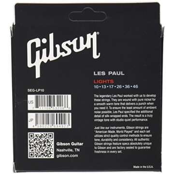 Gibson Les Paul Premium Electric Guitar Strings, Light Gauge 10-46