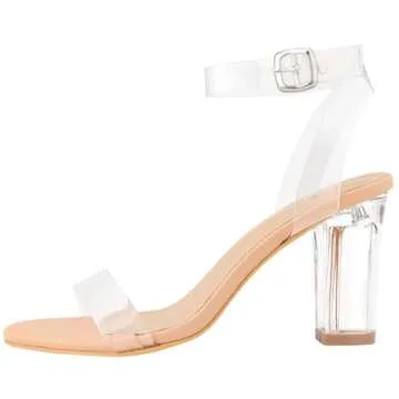 ZriEy Nude Clear Block Sandals Chunky Heels for Women 3.35 Inch Open Toe Adjustable Ankle Strap Pump...