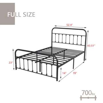 AUFANK Metal Bed Frame Full Size with Vintage Style Headboard and Footboard